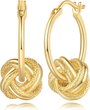 14K Gold Hoop Earrings for Women Gold Earrings for Women Hypoallergenic Rotating Flower Knot Design Dainty Hoop Earring for Womens Trendy 20mm