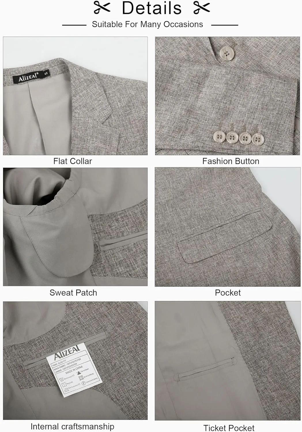 Alizeal Men's Casual Suit Jacket Sports Coat Business Suit One Button