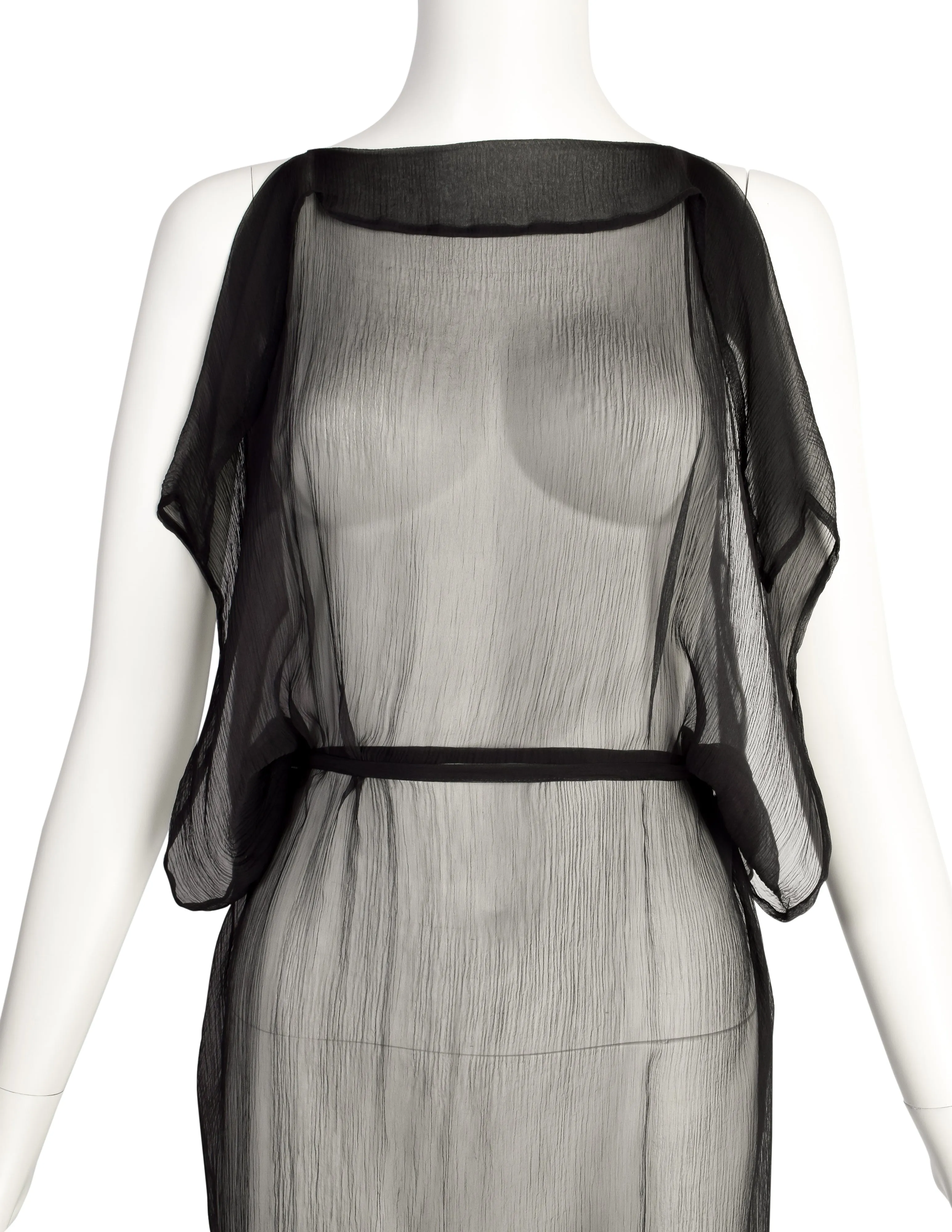 Ann Demeulemeester Vintage 1990s Stunning Sheer Black Silk Full Length Gown