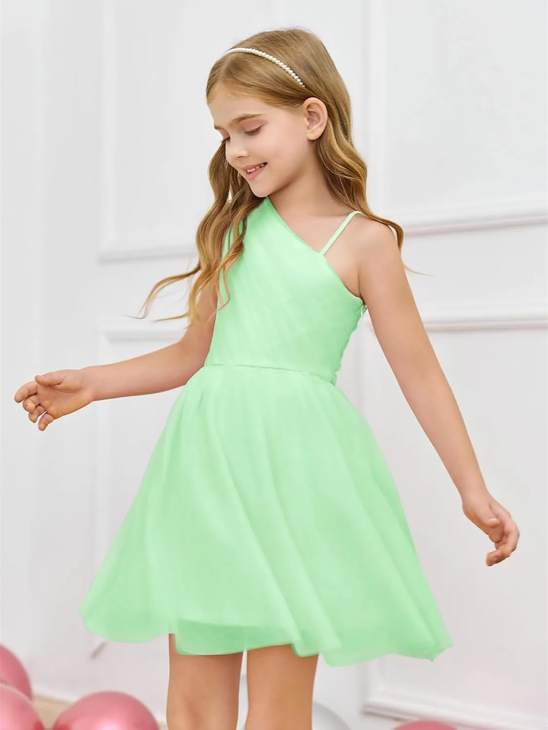 Batermoon Girls One Shoulder Dress Summer Party Graduation Semi Formal Short Dresses 5-14 Years