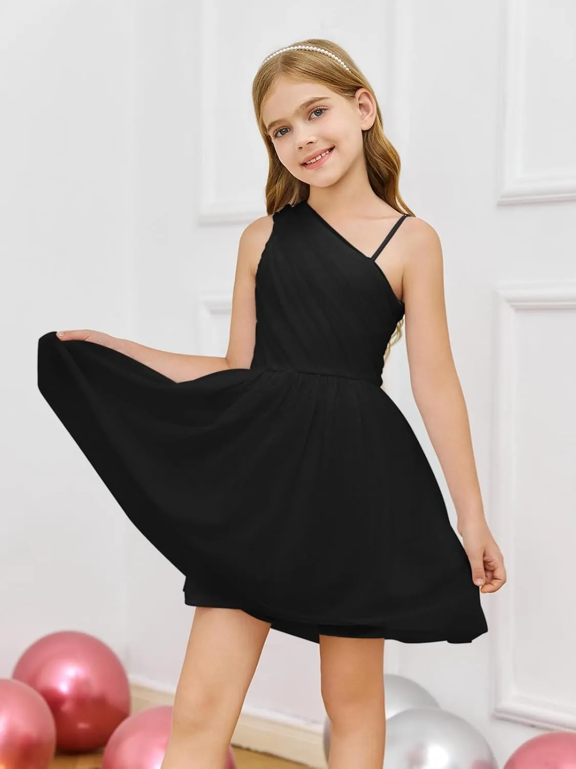 Batermoon Girls One Shoulder Dress Summer Party Graduation Semi Formal Short Dresses 5-14 Years