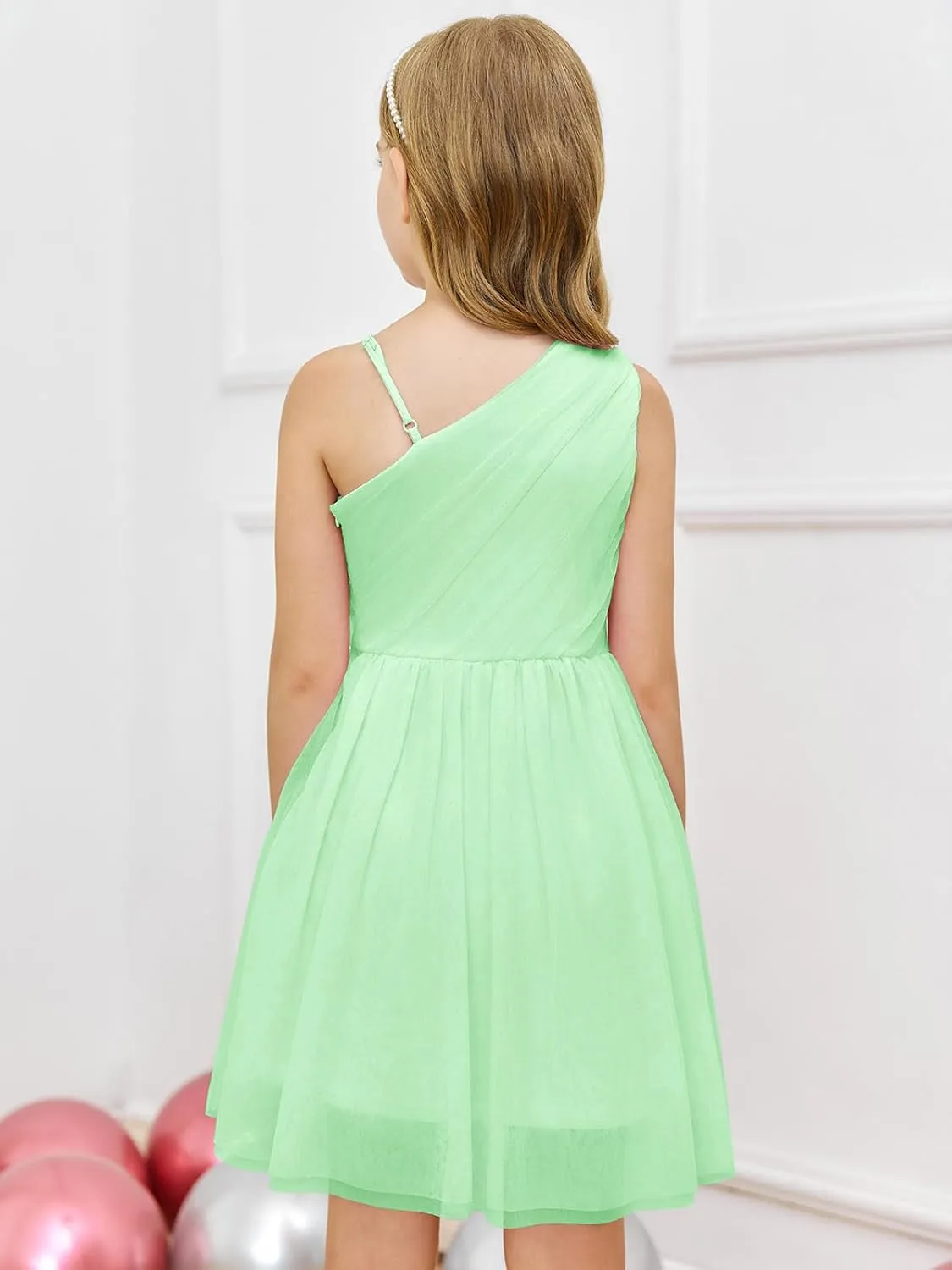 Batermoon Girls One Shoulder Dress Summer Party Graduation Semi Formal Short Dresses 5-14 Years