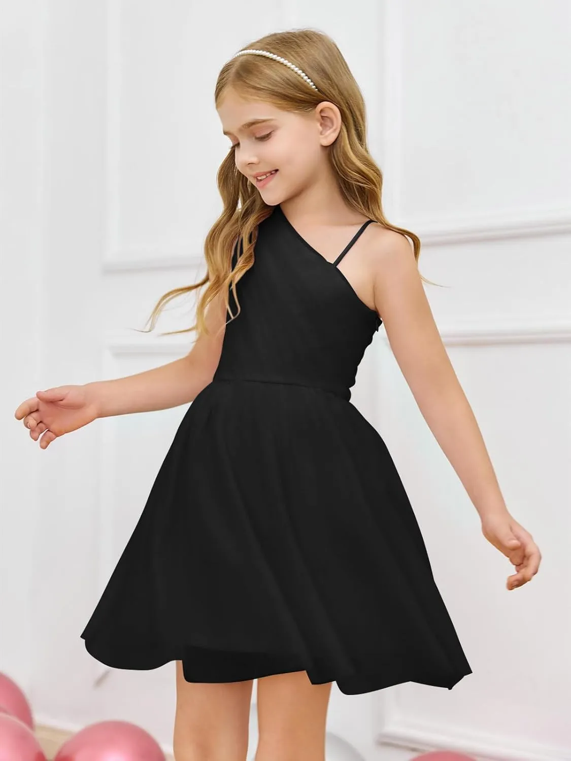 Batermoon Girls One Shoulder Dress Summer Party Graduation Semi Formal Short Dresses 5-14 Years