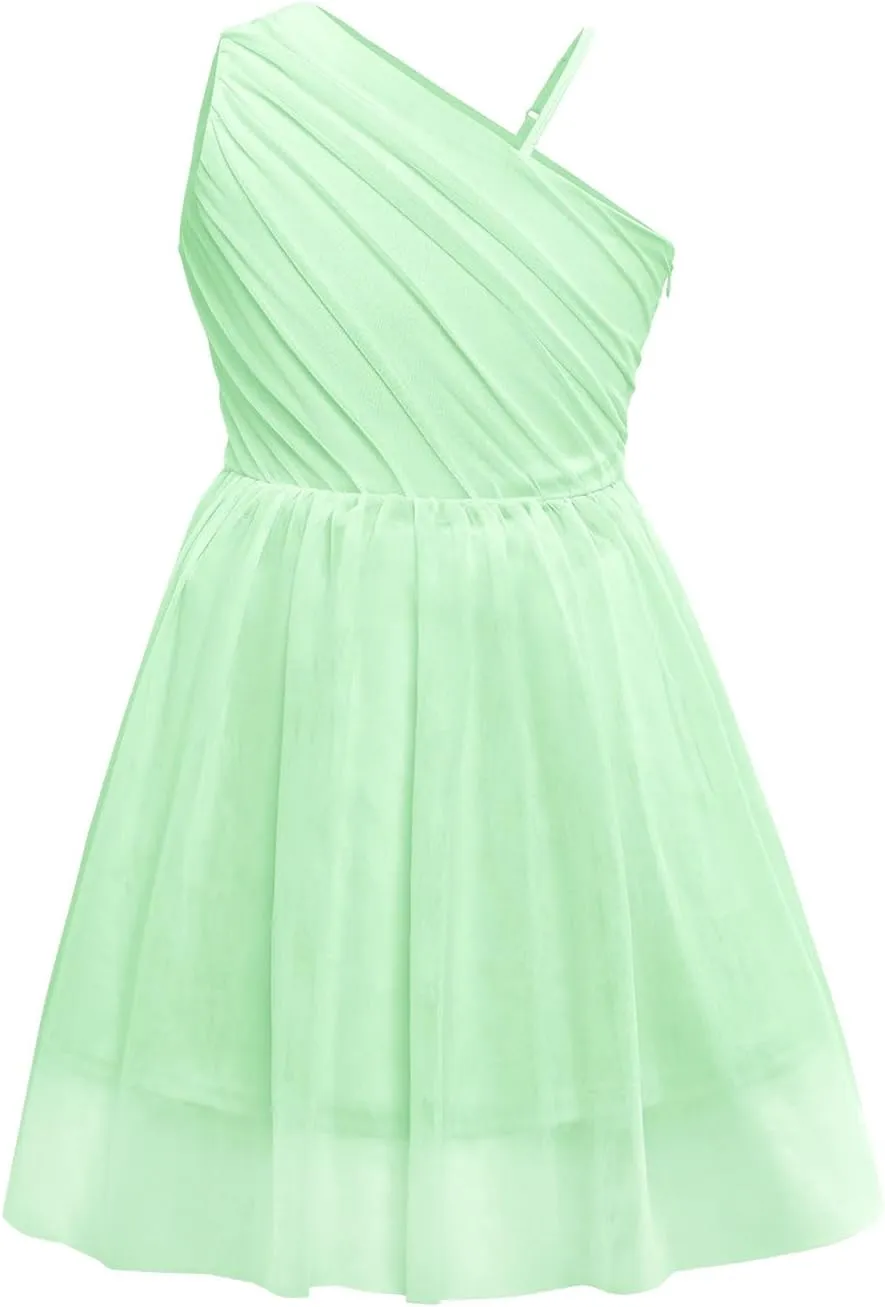 Batermoon Girls One Shoulder Dress Summer Party Graduation Semi Formal Short Dresses 5-14 Years