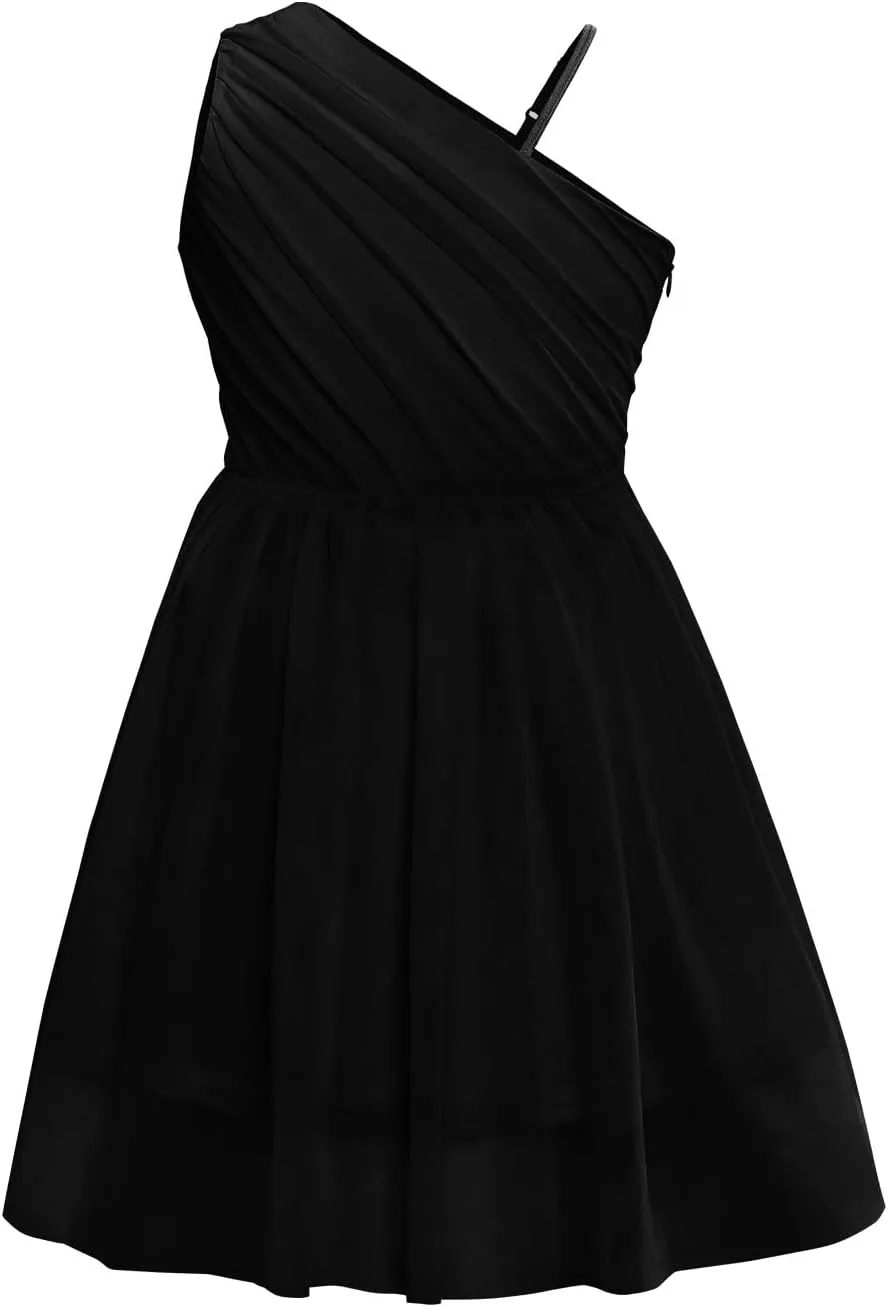 Batermoon Girls One Shoulder Dress Summer Party Graduation Semi Formal Short Dresses 5-14 Years