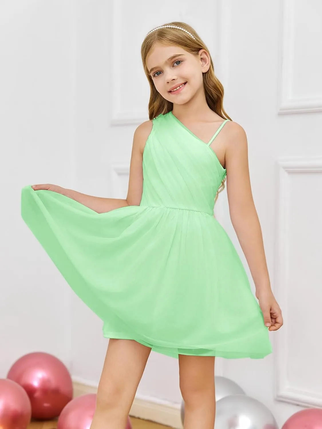 Batermoon Girls One Shoulder Dress Summer Party Graduation Semi Formal Short Dresses 5-14 Years