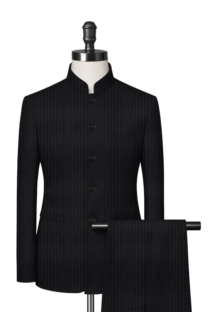 Dark Grey Pin Stripe Mandarin Collar Suit
