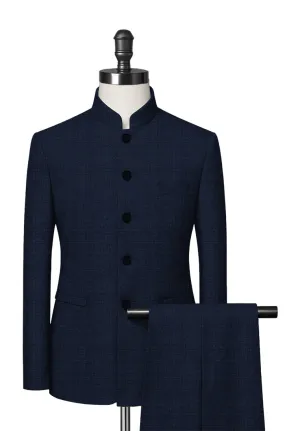 Denim Blue Mandarin Collar Suit