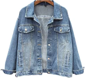 Denim Jacket Embroidered Jacket Jacket Women's Long Sleeve Plus Size Multi-Floral Denim Jacket