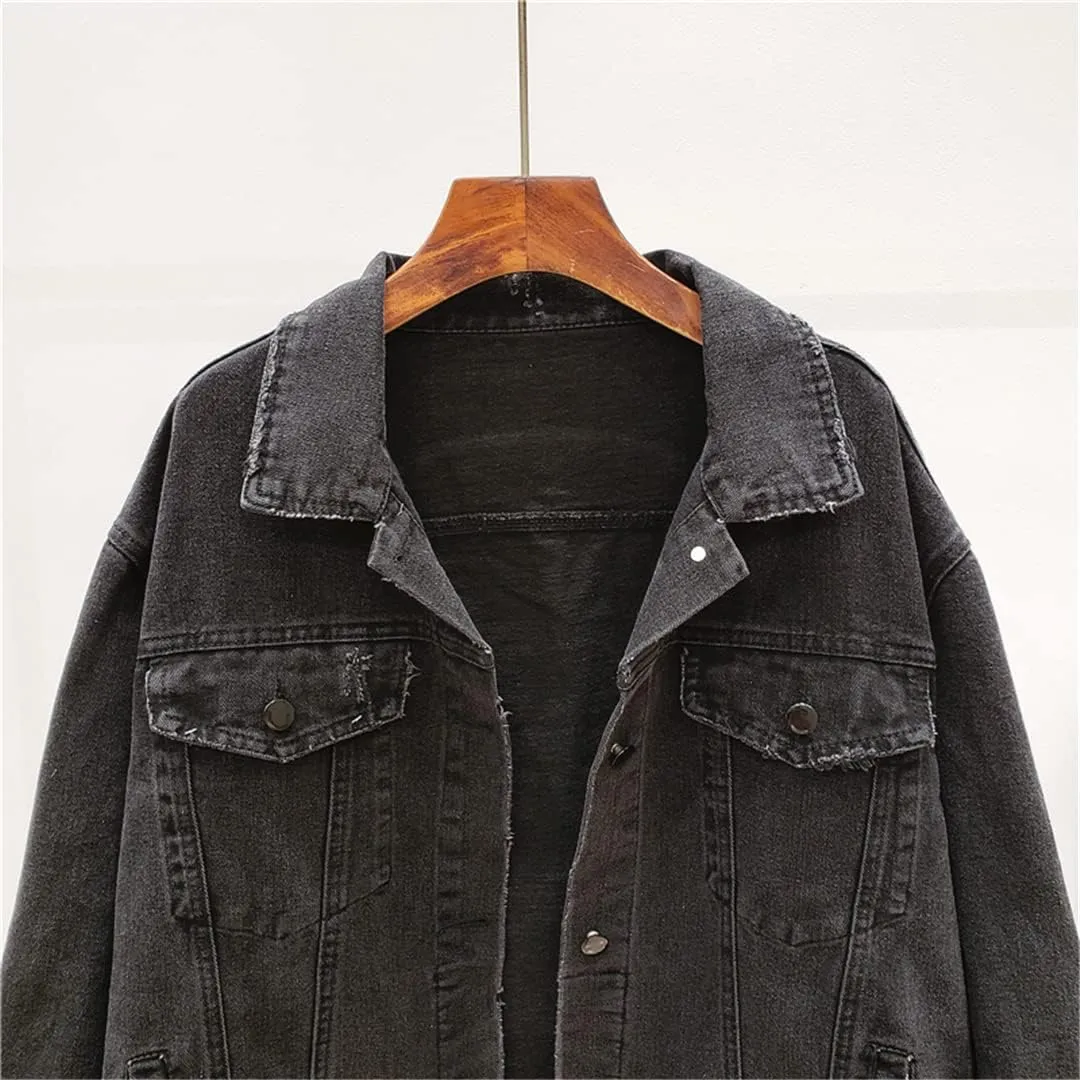 Denim Jacket Embroidered Jacket Jacket Women's Long Sleeve Plus Size Multi-Floral Denim Jacket
