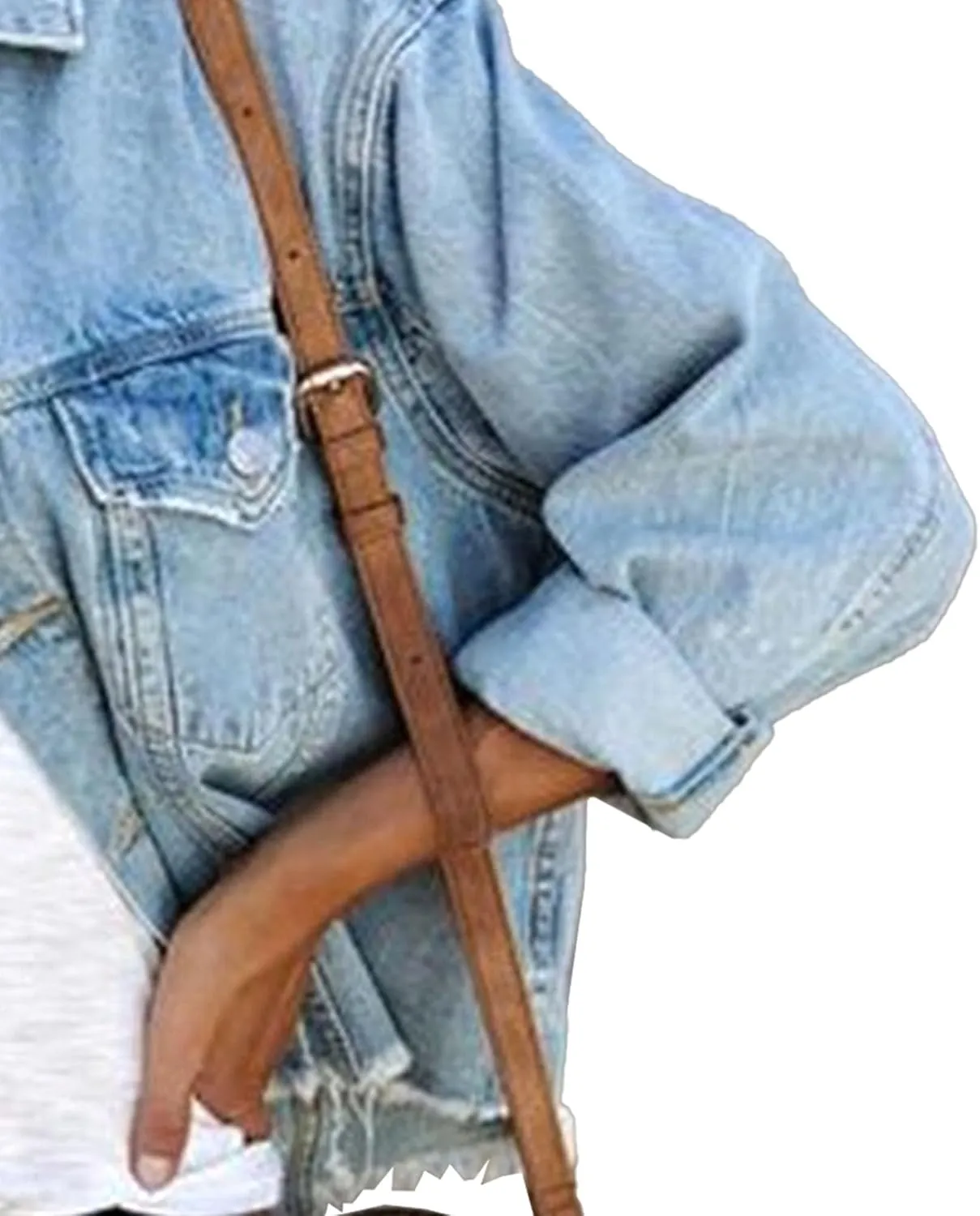 Denim Jacket for Women Summer Casual Frayed Hem Cropped Jackets Button Up Long Sleeve Jean Jacket with Pockets
