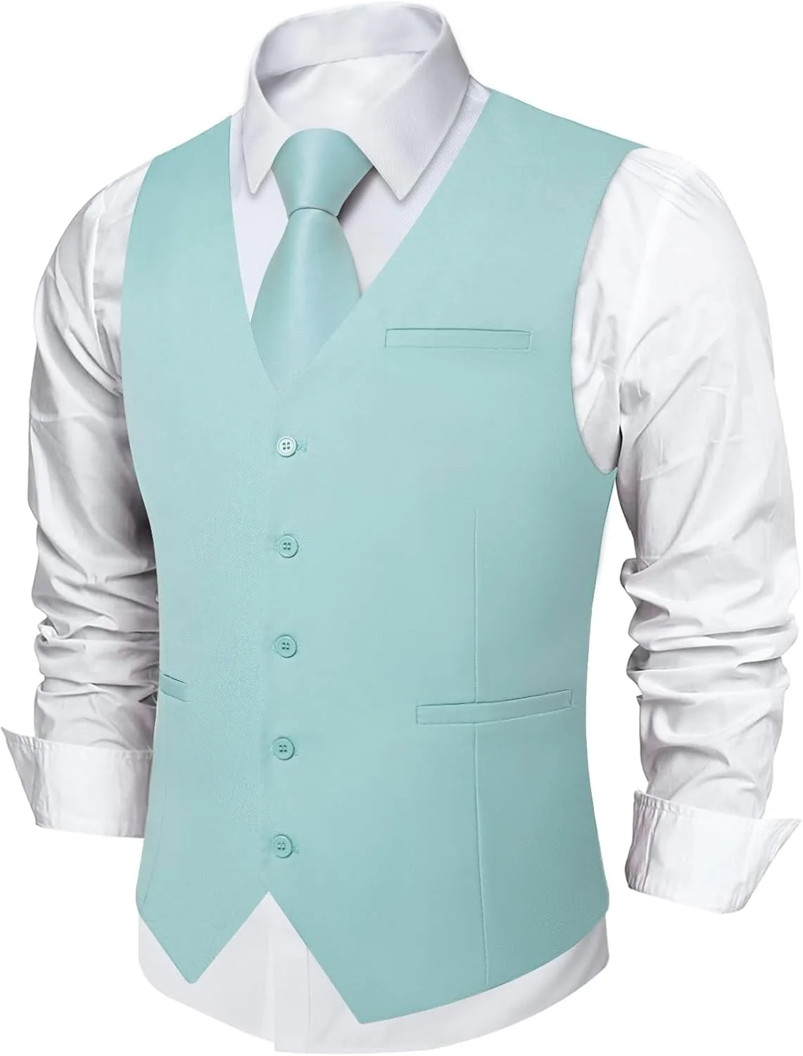 DiBanGu Men's Formal Suit Vest Solid Business Vest Slim Fit V-Neck Dress Waistcoat for Suit or Tuxedo Wedding Party