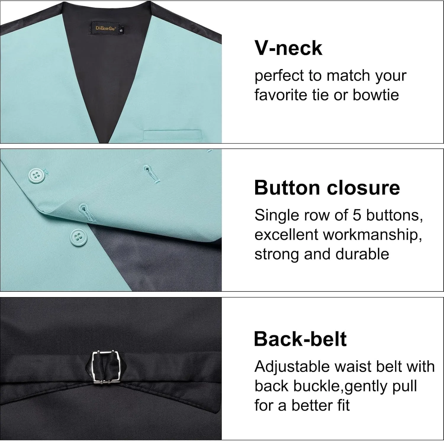 DiBanGu Men's Formal Suit Vest Solid Business Vest Slim Fit V-Neck Dress Waistcoat for Suit or Tuxedo Wedding Party