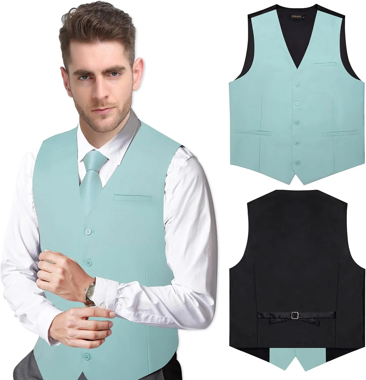 DiBanGu Men's Formal Suit Vest Solid Business Vest Slim Fit V-Neck Dress Waistcoat for Suit or Tuxedo Wedding Party