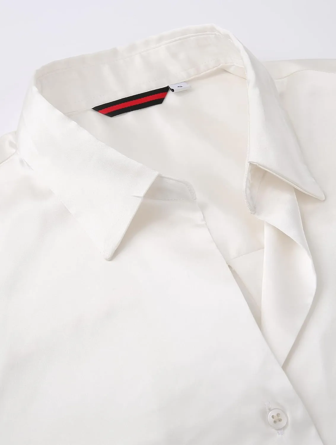 Eabel.C Women's Satin Silk V Neck Button Down Shirts Long Sleeve Casual Business Shirt Dress Blouses