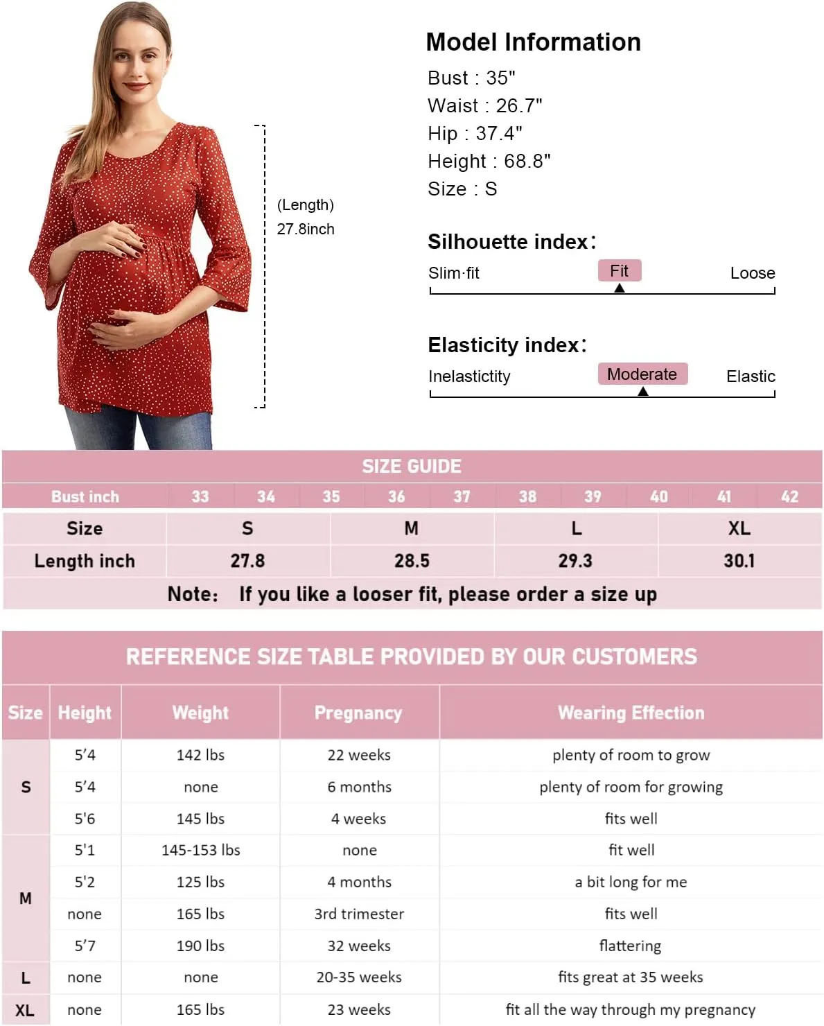 Ecavus Womens Casual Maternity Tops Striped Peplum 3/4 Ruffle Sleeve Shirt Ultra Soft Pregnancy Clothing