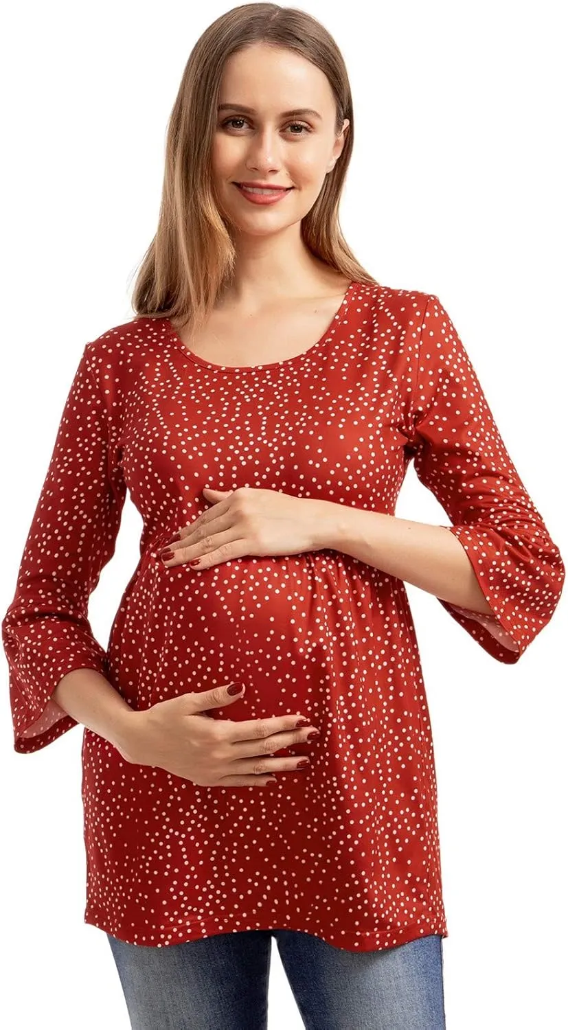 Ecavus Womens Casual Maternity Tops Striped Peplum 3/4 Ruffle Sleeve Shirt Ultra Soft Pregnancy Clothing
