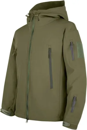Finelylove Soft Shell Tactical Jacket Mens Fleece Lined Windbreaker Hooded Waterproof Rain Jacket for Hiking Fishing