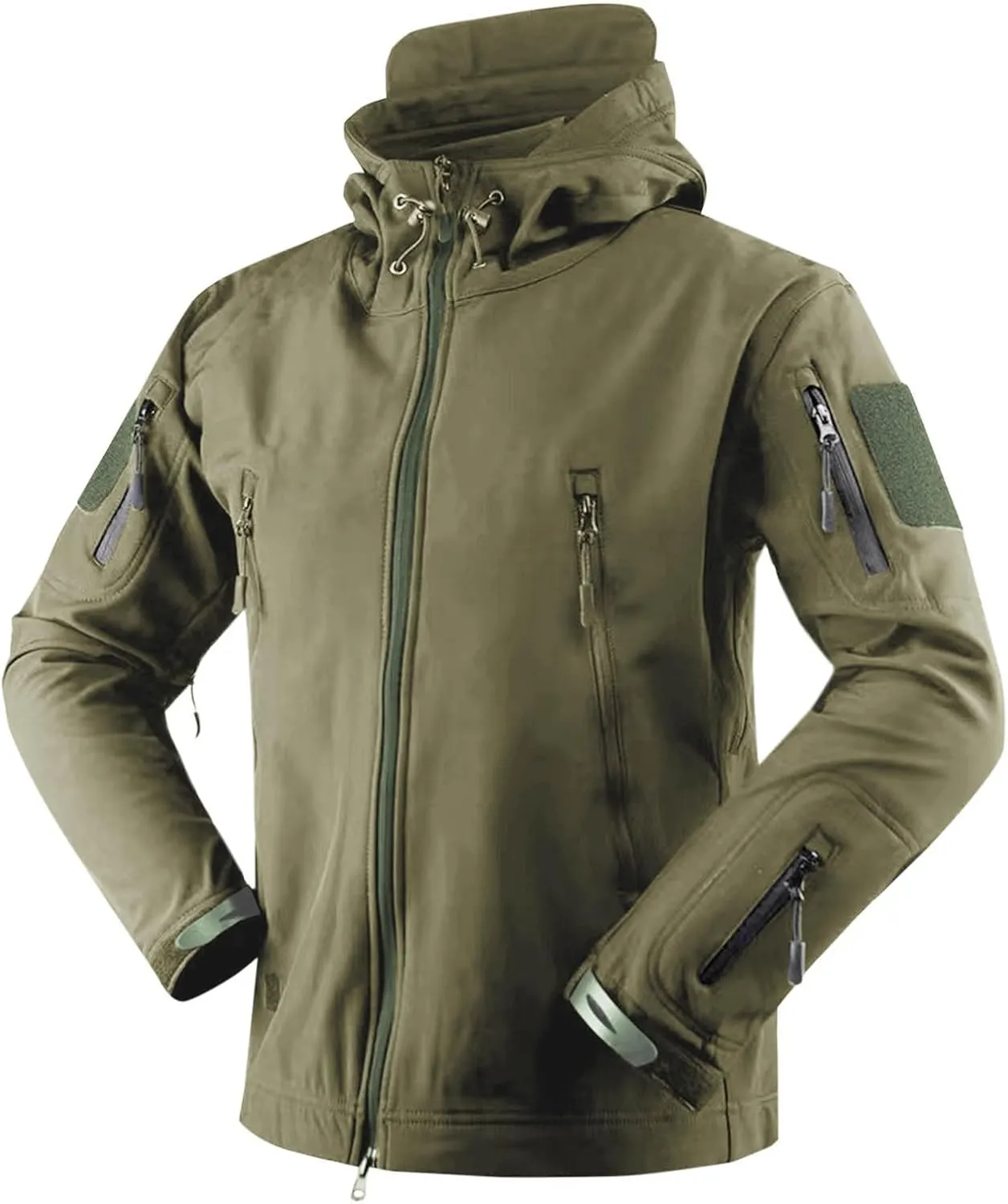 Finelylove Soft Shell Tactical Jacket Mens Fleece Lined Windbreaker Hooded Waterproof Rain Jacket for Hiking Fishing
