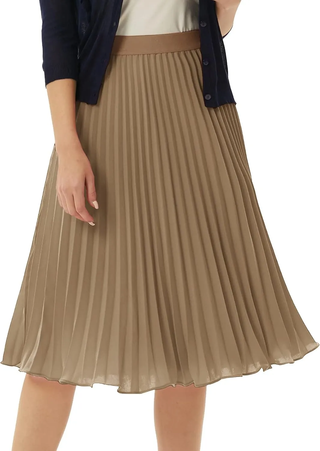 GRACE KARIN Women High Elastic Waist Pleated Chiffon Skirt Midi Swing A-line Skirts