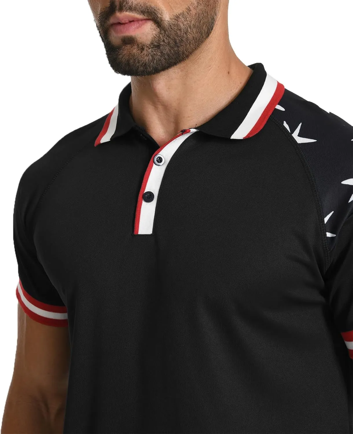 H HYFOL Short Sleeve Polo Shirts for Men Star Patchwork Graphic Stretch Casual American Patriotic Raglan Golf Polos for Men