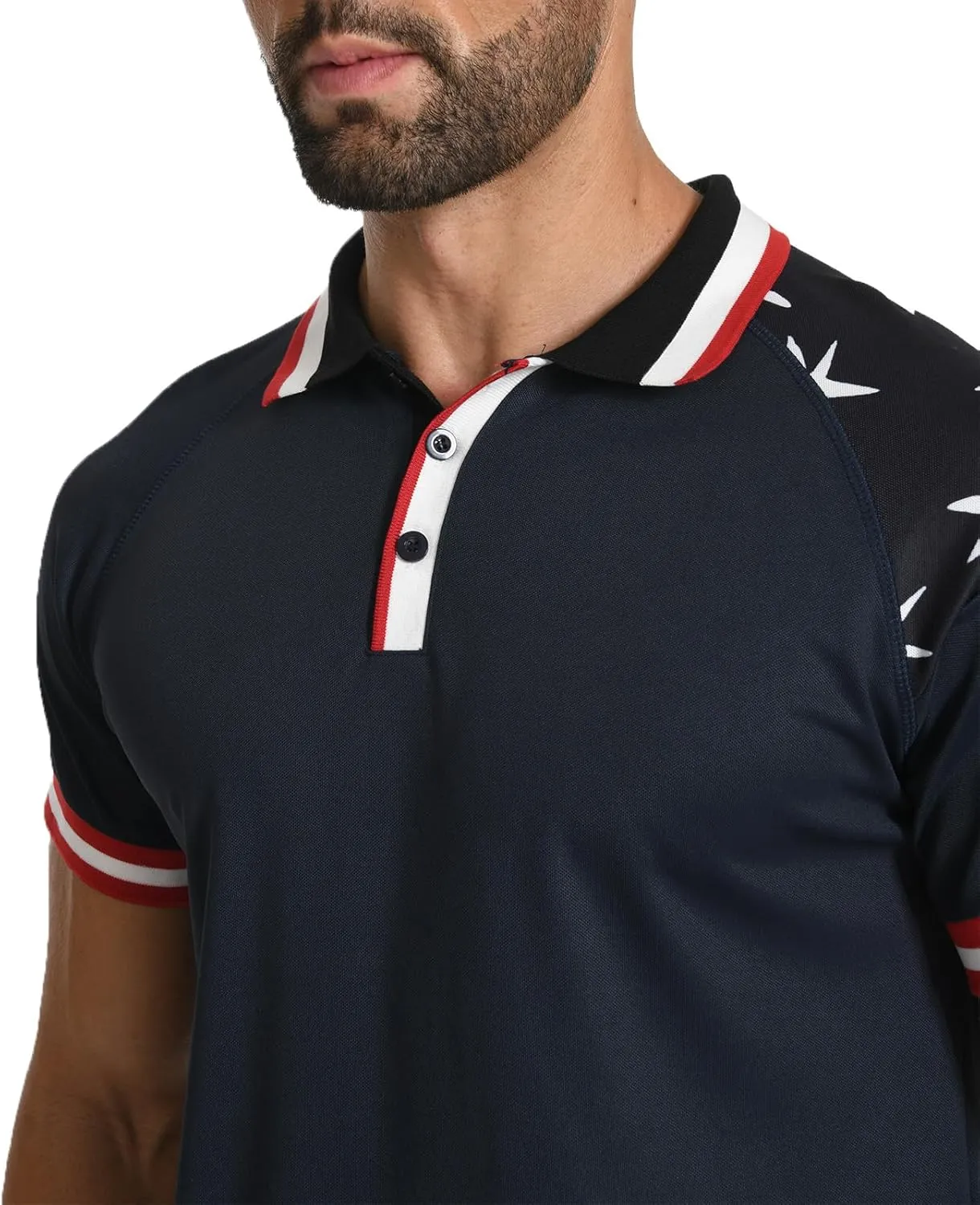 H HYFOL Short Sleeve Polo Shirts for Men Star Patchwork Graphic Stretch Casual American Patriotic Raglan Golf Polos for Men