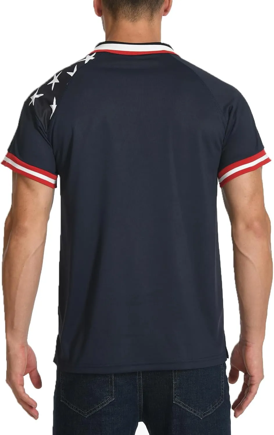 H HYFOL Short Sleeve Polo Shirts for Men Star Patchwork Graphic Stretch Casual American Patriotic Raglan Golf Polos for Men