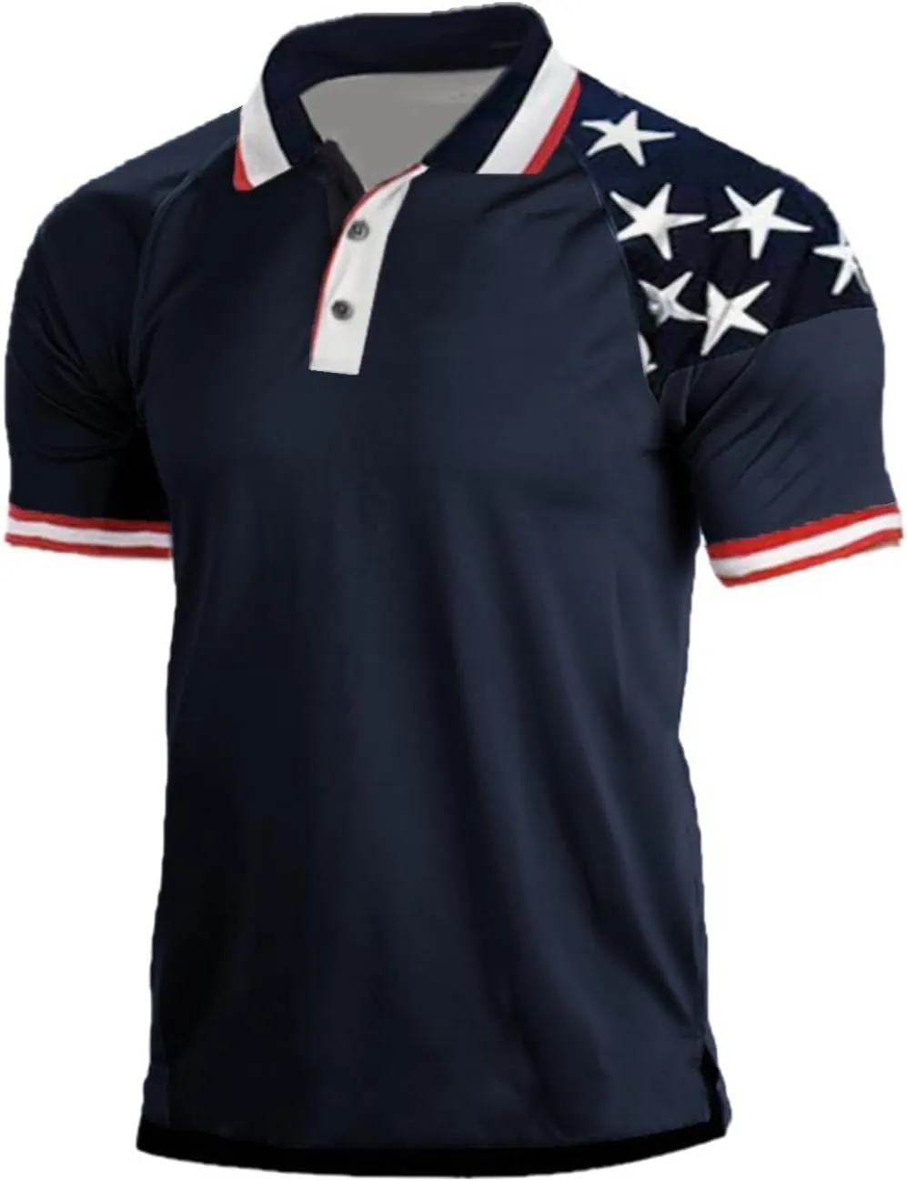 H HYFOL Short Sleeve Polo Shirts for Men Star Patchwork Graphic Stretch Casual American Patriotic Raglan Golf Polos for Men