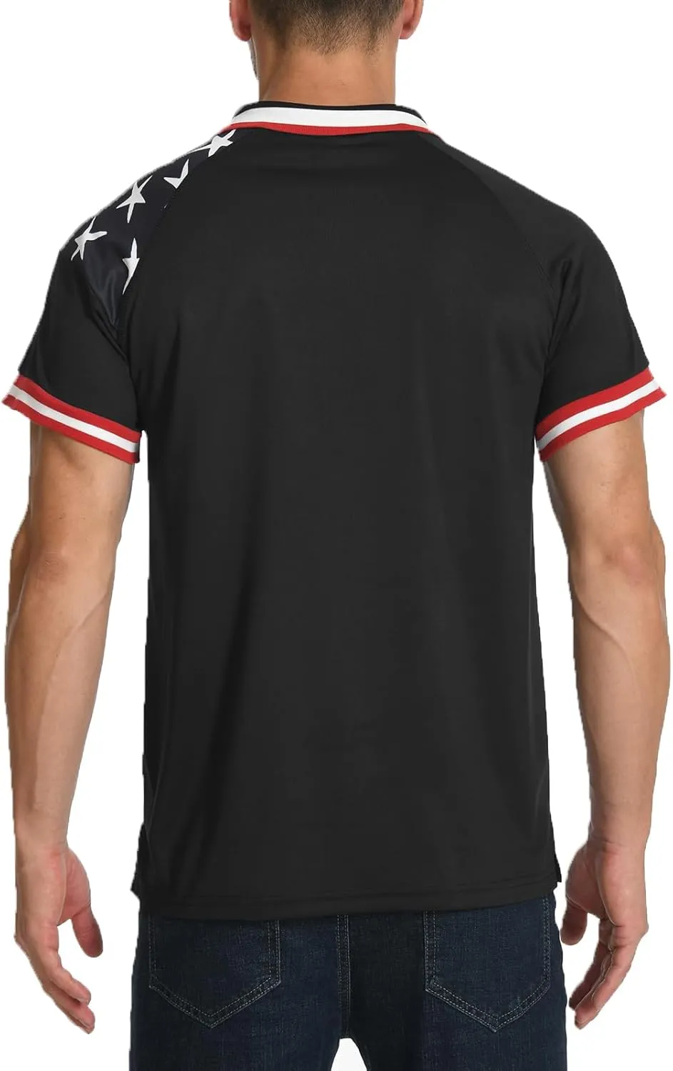 H HYFOL Short Sleeve Polo Shirts for Men Star Patchwork Graphic Stretch Casual American Patriotic Raglan Golf Polos for Men