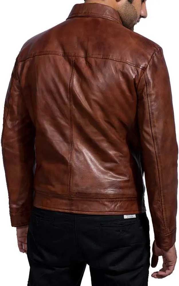 Isaac & David Chicago Mens Leather Jacket Real Lambskin Classic Vintage Style Leather Jackets For Men Leather Jacket for Mens