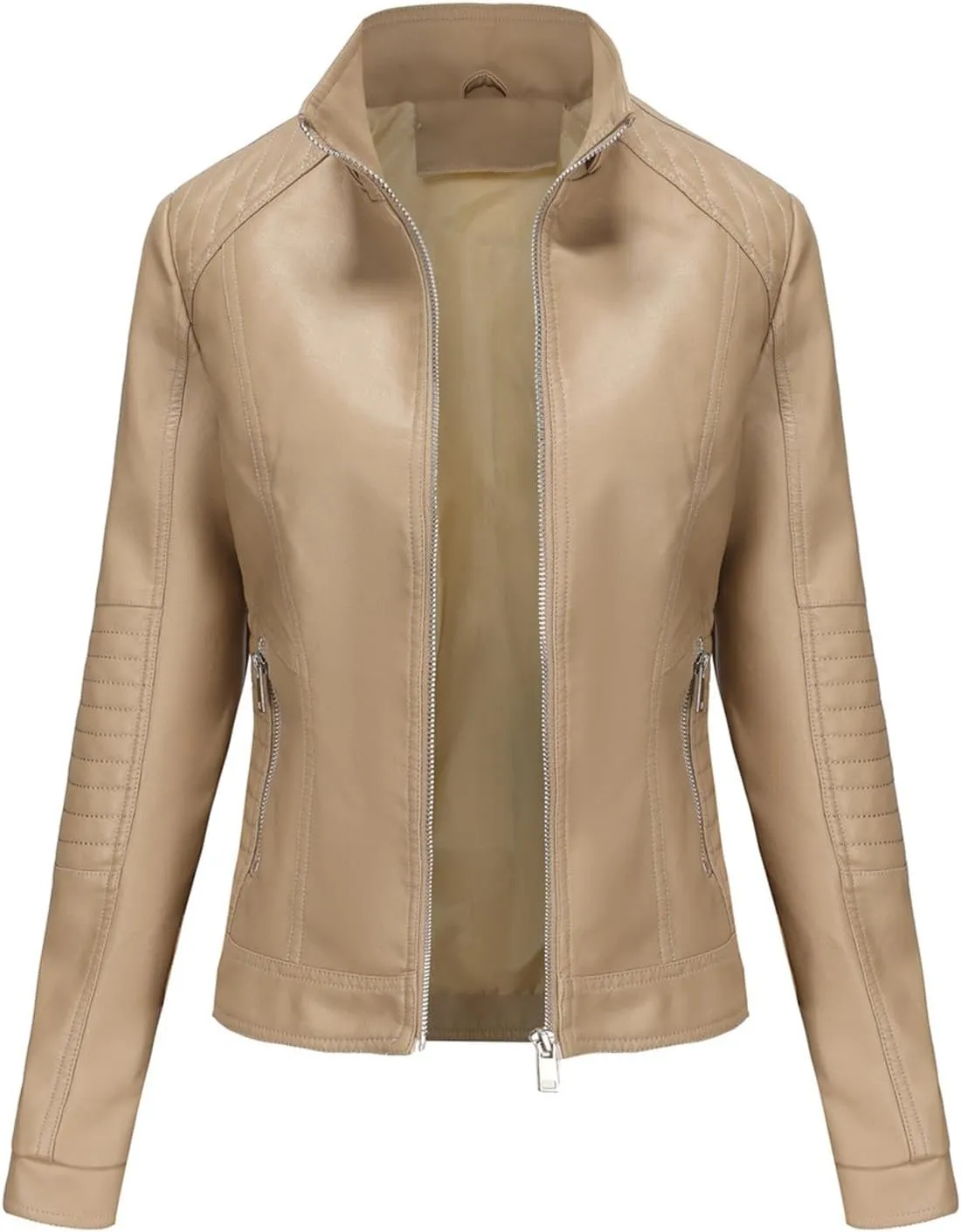 Lmdudan Faux Leather Jacket Women Motorcycle Coat for Biker with Removable Hood Plus Size Zip Up Long Sleeve Outwear Tops