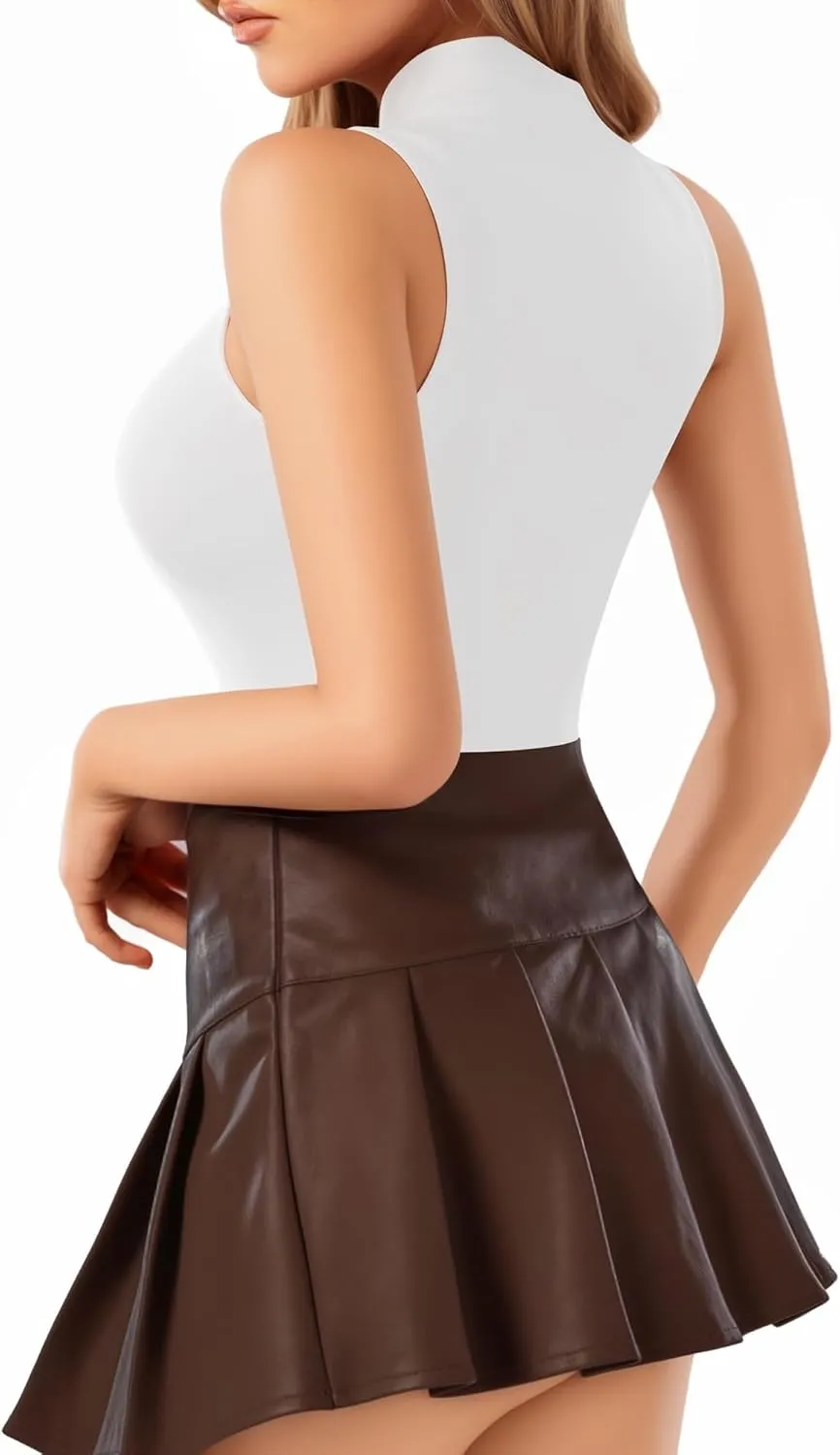 MANGOPOP Women's Mock Turtle Neck Sleeveless Tank Tops Bodysuit Leotard Clothing