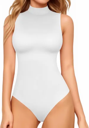 MANGOPOP Women's Mock Turtle Neck Sleeveless Tank Tops Bodysuit Leotard Clothing
