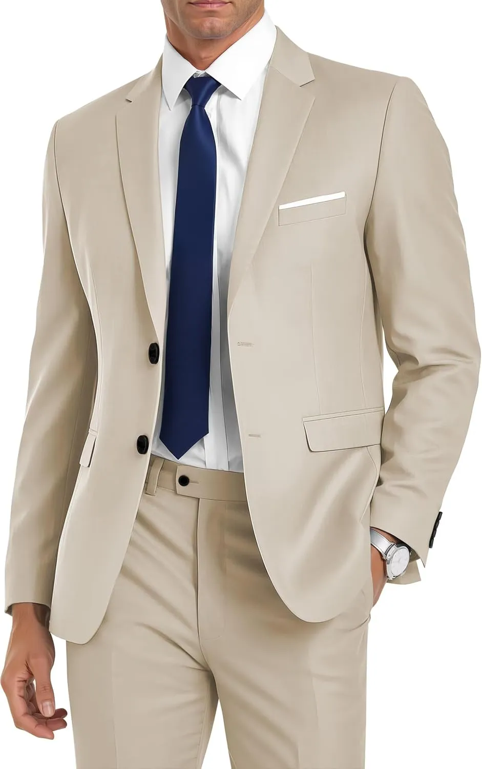 Men's Suit 2 Piece Slim Fit Suits for Men 2 Button Notched Lapel Solid Suit Jacket Pants Set for Wedding Prom