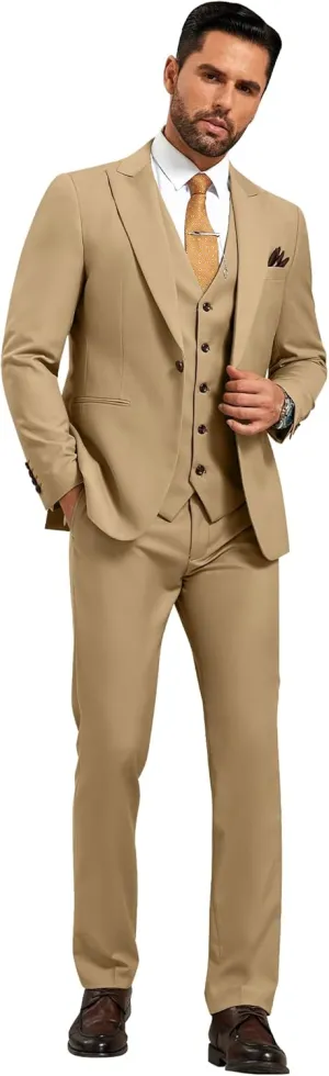 Mens Suit Solid Two Button Slim Fit Suit Set for Wedding Formal Business Suit Men 3 Piece Suit Blazer Vest Pants Set