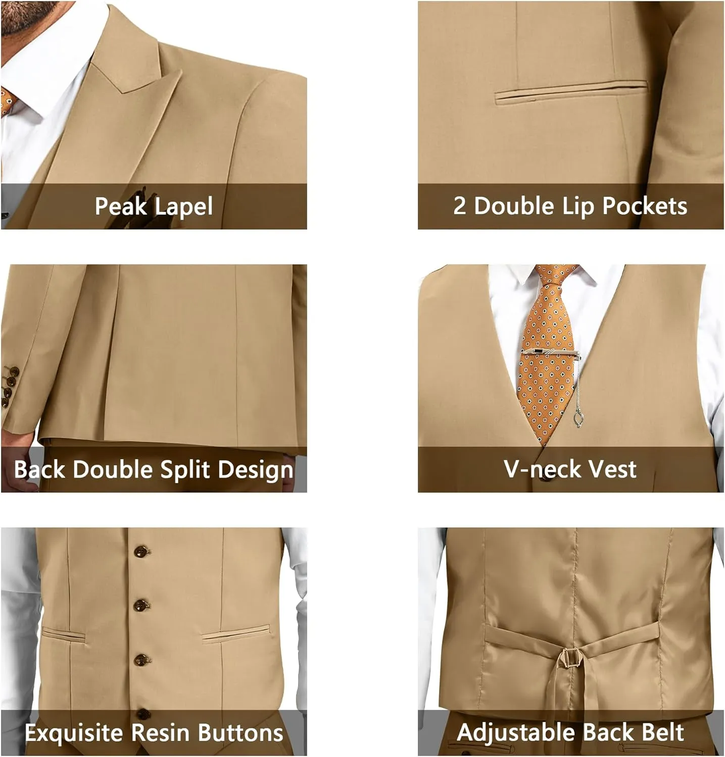 Mens Suit Solid Two Button Slim Fit Suit Set for Wedding Formal Business Suit Men 3 Piece Suit Blazer Vest Pants Set
