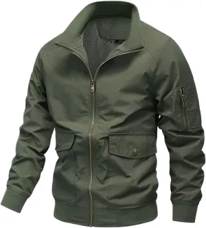 Men's Winter Solid Color Fleece Lined Bomber-Style Jacket Casual Business Outerwear