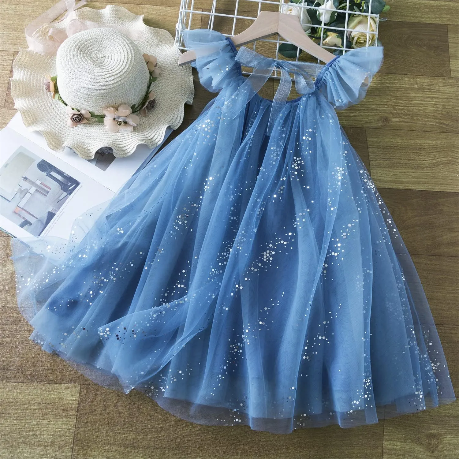 NNJXD Flower Girl's Wedding Dress Lace Sleeveless Tulle Summer Vintage Dresses