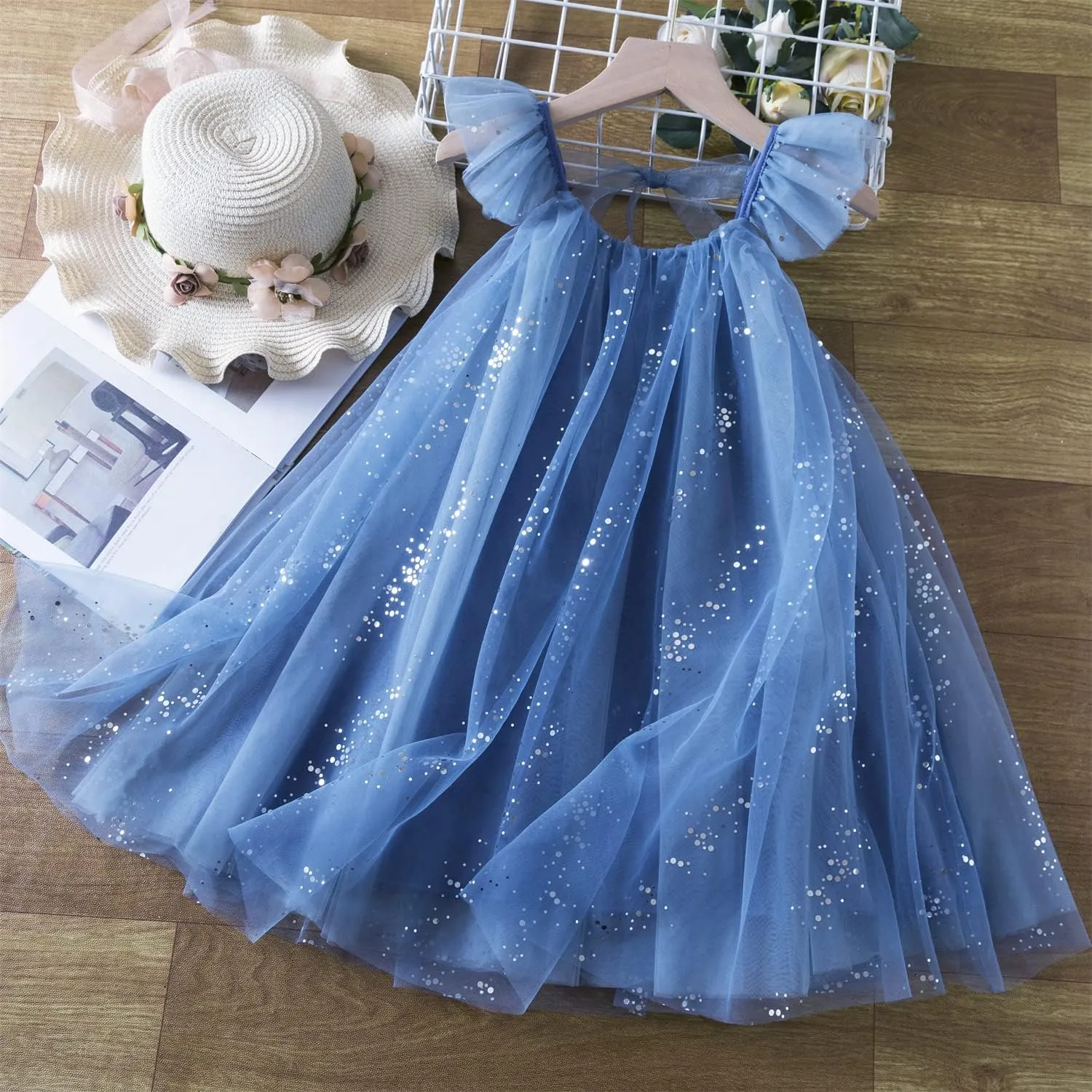 NNJXD Flower Girl's Wedding Dress Lace Sleeveless Tulle Summer Vintage Dresses