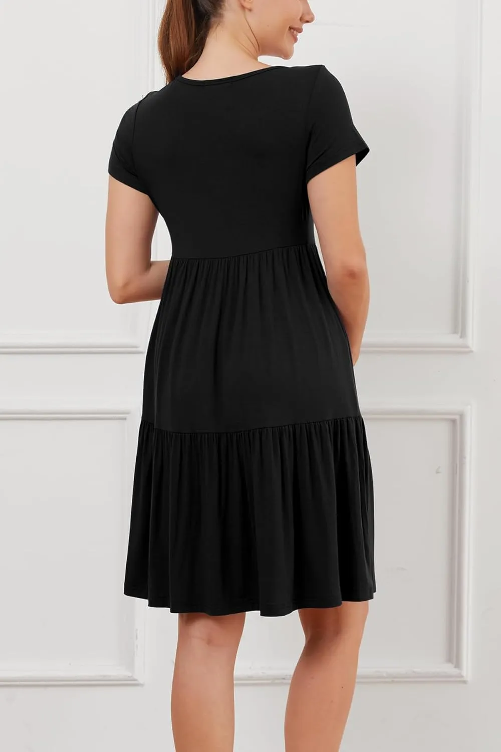 PARNIXS Women's Summer Short Sleeve Maternity Dress Patchwork Pregnancy Clothes