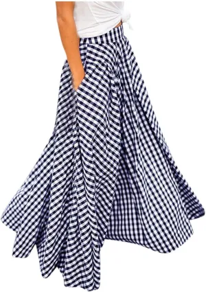 Pencil Skirts for Women Knee Length Plus Size Women Fashion Casual Plaid SkirtWith Pockets Vintage High Waist