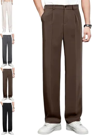 Pulisa Mens Pants, Easemotions - Super Stretch Ice Silk Comfort Everyday Pants, Relaxed Fit Straight Leg Dress Trousers