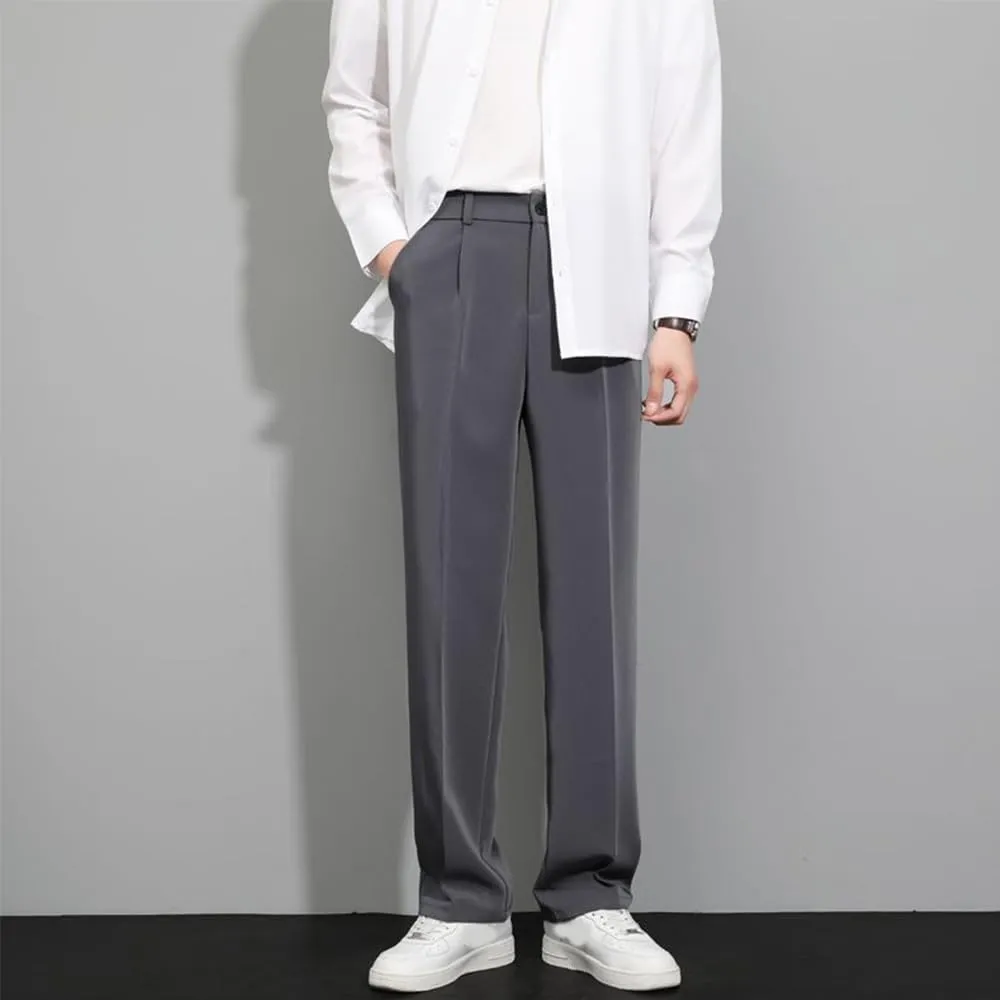 Pulisa Mens Pants, Easemotions - Super Stretch Ice Silk Comfort Everyday Pants, Relaxed Fit Straight Leg Dress Trousers