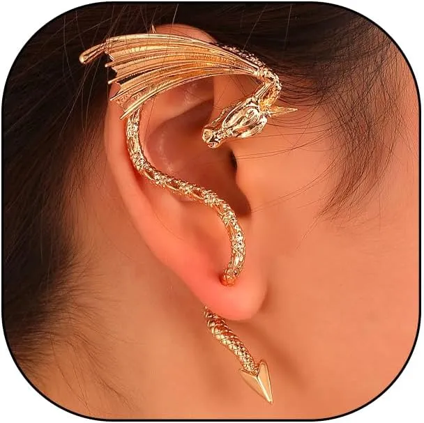 Punk Dragon Ear Cuff Earrings for Women Trendy Vintage Piercing Cartilage Earrings Chunky Ear Clips Creative Christmas Jewelry Accessories