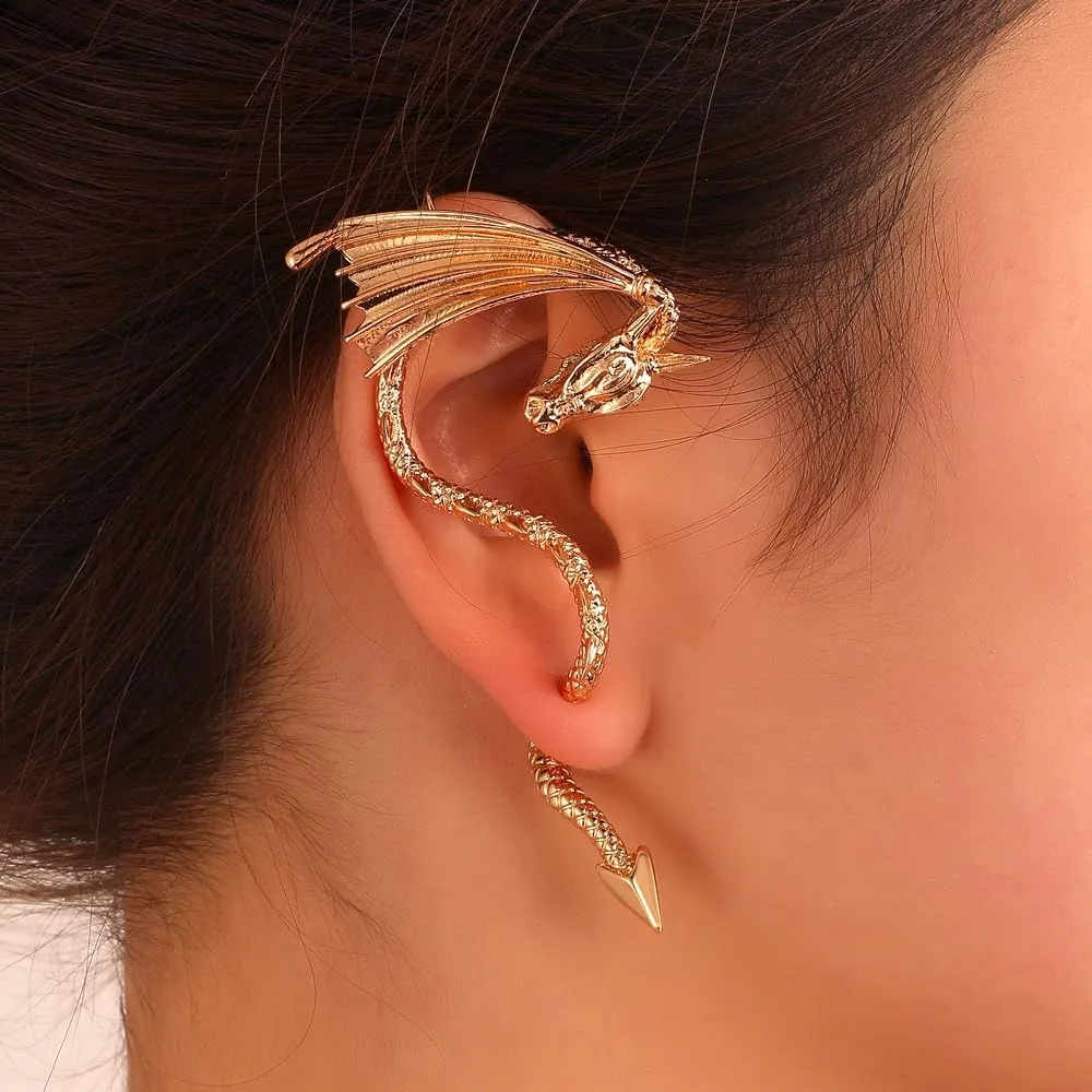 Punk Dragon Ear Cuff Earrings for Women Trendy Vintage Piercing Cartilage Earrings Chunky Ear Clips Creative Christmas Jewelry Accessories