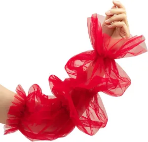 QRBTSCL Women's Long Tulle Gloves Lace Semi Sheer Puffy Sleeves Fingerless Gloves Sunscreen Dress Costume Accessory