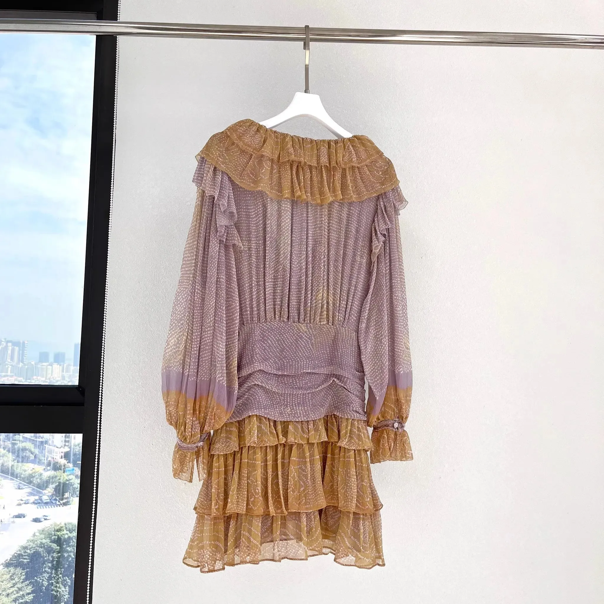 Ruffled Deep V-neck Short Delicate Silk Dress