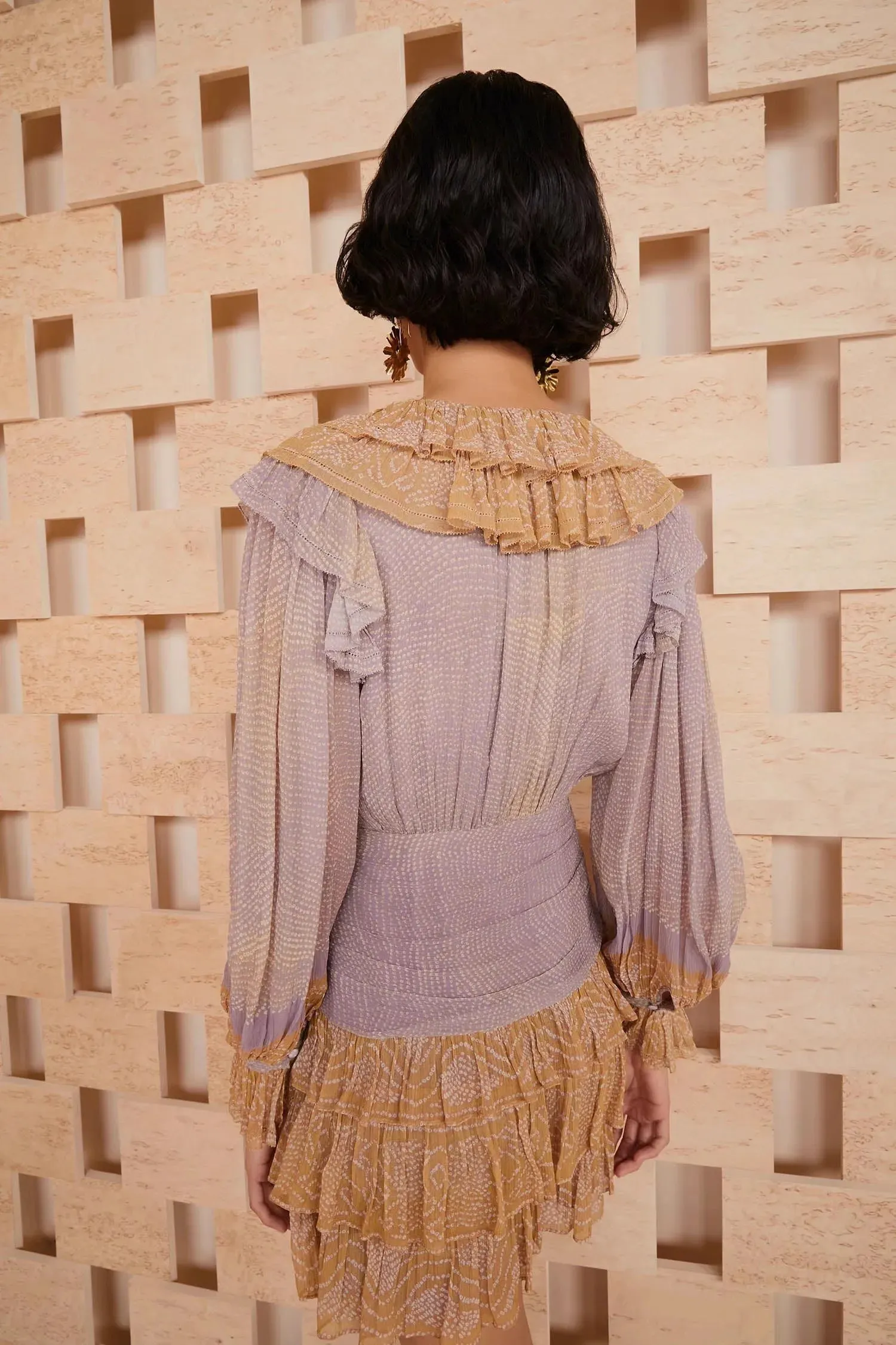 Ruffled Deep V-neck Short Delicate Silk Dress