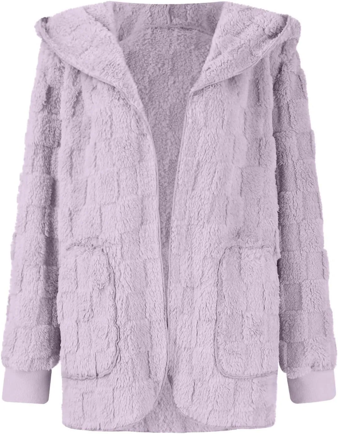 Sherpa Jacket Women Fuzzy Open Front Fleece Lined Jackets Soft Warm Hooded Cardigan Sweater Winter Coat with Pockets