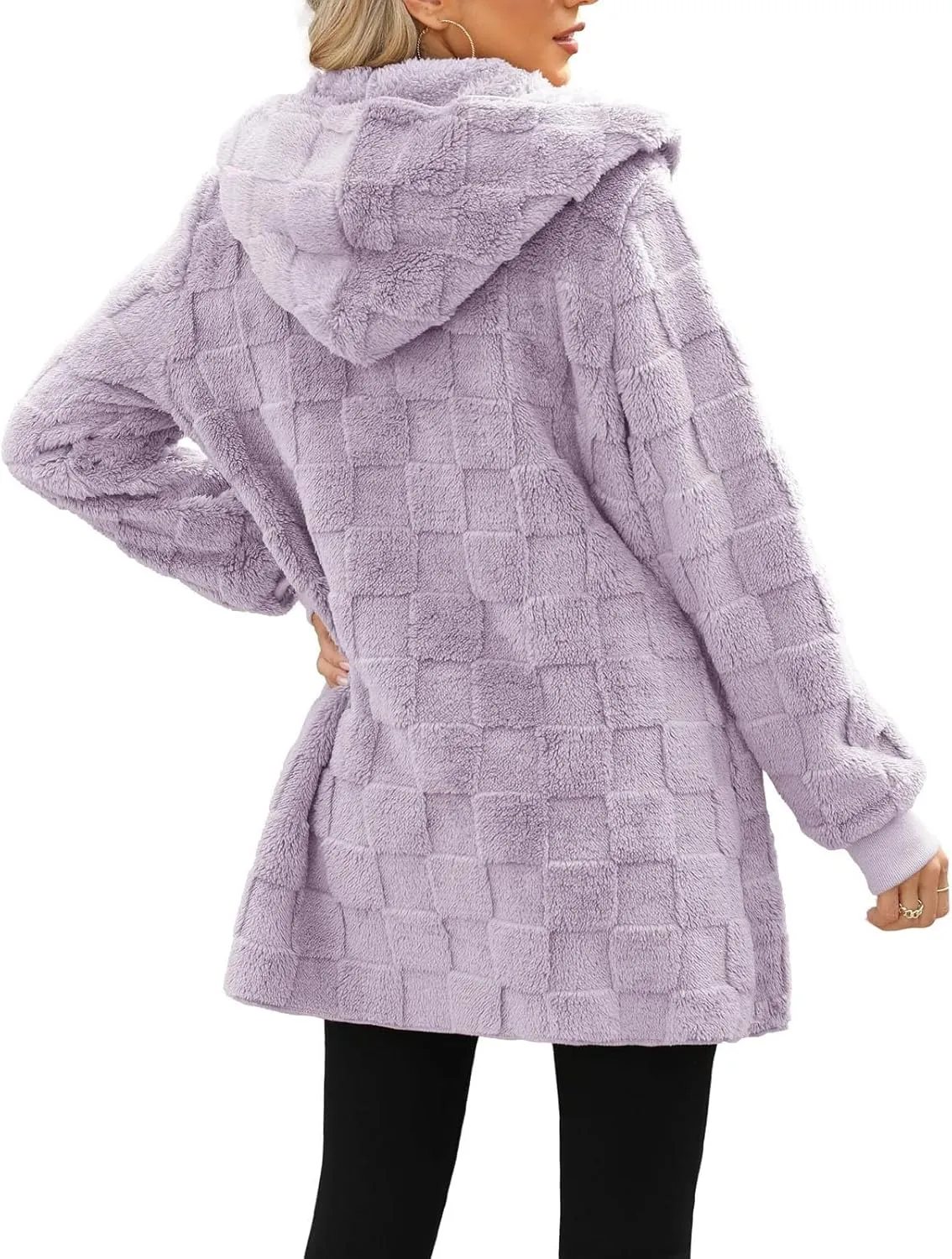 Sherpa Jacket Women Fuzzy Open Front Fleece Lined Jackets Soft Warm Hooded Cardigan Sweater Winter Coat with Pockets